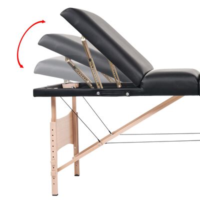 vidaXL Sulankstomas masažo stalas, juodas, 3 zonų, 10cm storio