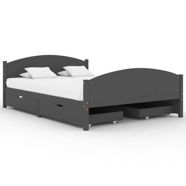 vidaXL Lovos rėmas su 4 stalčiais, tamsiai pilkas, 140x200 cm, pušis