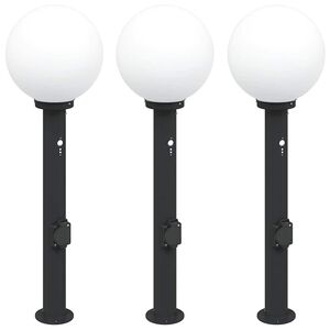 vidaXL Ap&scaron;vietimo stulpeliai su jutikliu ir lizdu, 3 vnt., 80 cm, juodi, IP44