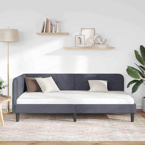 vidaXL Kampinė lovos konstrukcija Tamsiai pilka 90 x 200 cm Aksomas