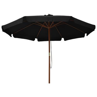 vidaXL Lauko skėtis su mediniu stulpu, juodos spalvos, 330cm