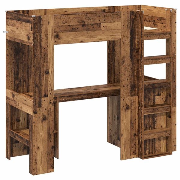 vidaXL Dviauk&scaron;tės lovos rėmas su stalu Senas medis 75 x 190 cm