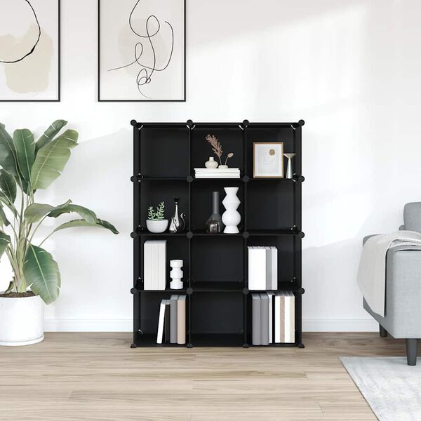 vidaXL Lentyna su 12 kubo formos skyrių, juodos spalvos, PP