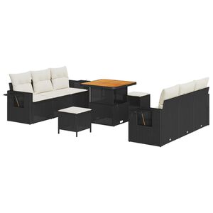 vidaXL Sodo Sofų Rinkinys su pagalve 9 pcs Juoda ir kreminė