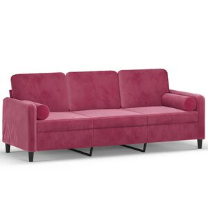 vidaXL Dvivietė sofa su pagalvėlėmis, raudonojo vyno, 120cm, aksomas