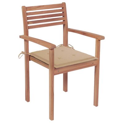 vidaXL Sodo kėdės su smėlio spalvos pagalvėlėmis, 2vnt., tikmedis