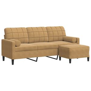 vidaXL Trivietė sofa su pakoja, rudos spalvos, 180cm, aksomas
