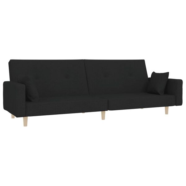 vidaXL Dvivietė sofa-lova su dvejomis pagalvėmis, juoda, audinys