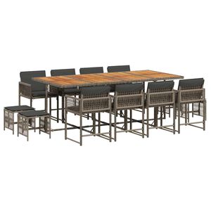 vidaXL Sodo komplektas su pagalvėlėmis, 13 dalių, pilkas, poliratanas