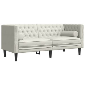 vidaXL Dvivietė chesterfield sofa su pagalvėlėmis, kreminė, aksomas