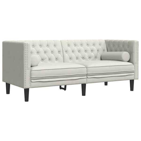 vidaXL Dvivietė chesterfield sofa su pagalvėlėmis, kreminė, aksomas