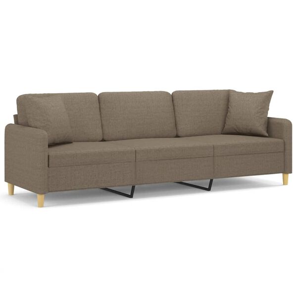 vidaXL Trivietė sofa su pagalvėmis, taupe, 210cm, audinys