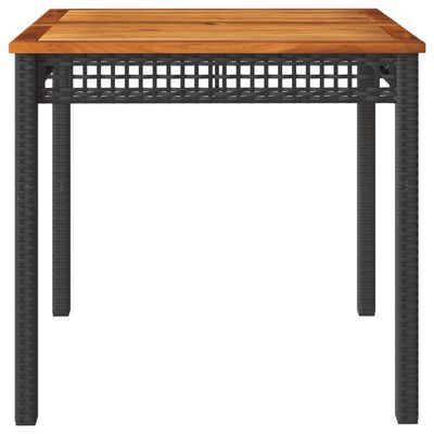 vidaXL Sodo stalas, juodas, 80x80x75cm, poliratanas/akacijos mediena