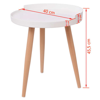 vidaXL Kavos staliukas - padėklas, apvalus, 40x45,5cm, baltas