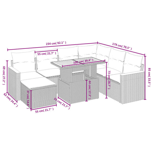 vidaXL Sofos komplektas su pagalvėlėmis, 8 dalių, smėlio, poliratanas