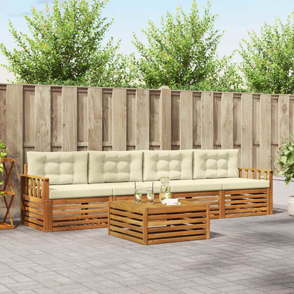 vidaXL Lauko sofos komplektas su pagalve 5 pcs Natūralus ir grietinėlė