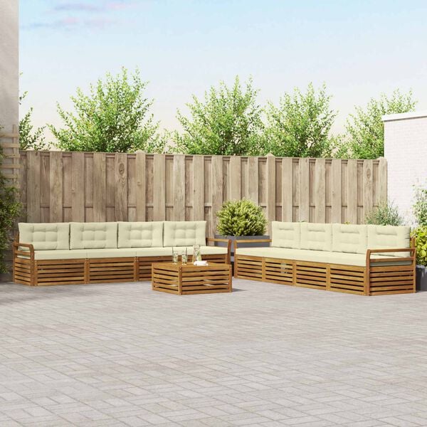 vidaXL Lauko sofos komplektas su pagalve 9 pcs Natūralus ir grietinėlė