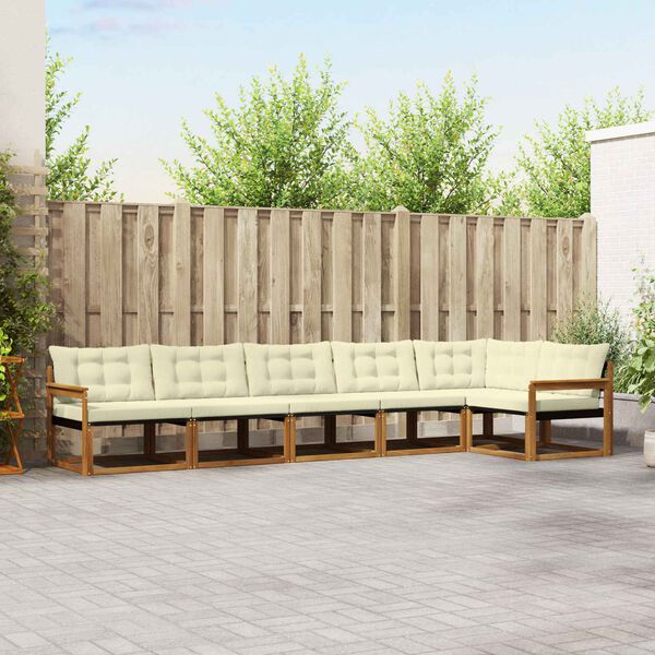 vidaXL Lauko sofos komplektas su pagalve 6 pcs Natūralus ir grietinėlė