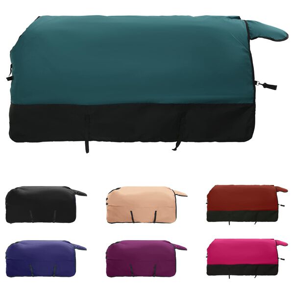 vidaXL Arklių antklodė Tamsiai žalia ir juoda 145 cm Poliesteris