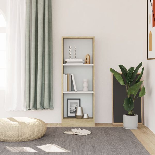 vidaXL Spintelė knygoms, 3 auk&scaron;tų, balta/ąžuolo, 40x24x109cm, mediena