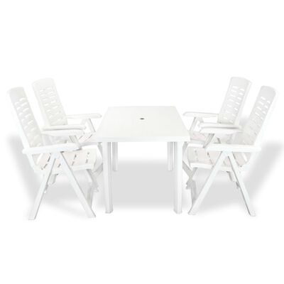 vidaXL Lauko valg. baldų komplektas, 5d., baltos spalvos, plastikas