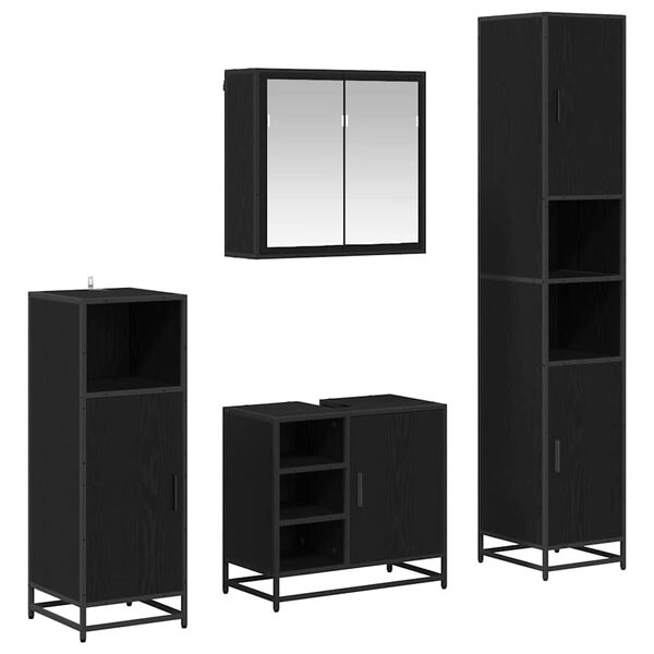 vidaXL Vonios baldų rinkinys 4 pcs Juodas ąžuolas Apdirbta mediena