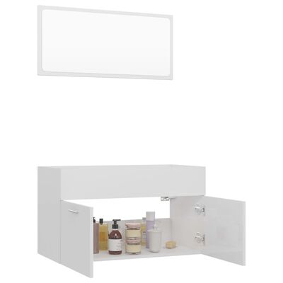 vidaXL Vonios baldų komplektas, 2 dalių, baltas, mediena, blizgus