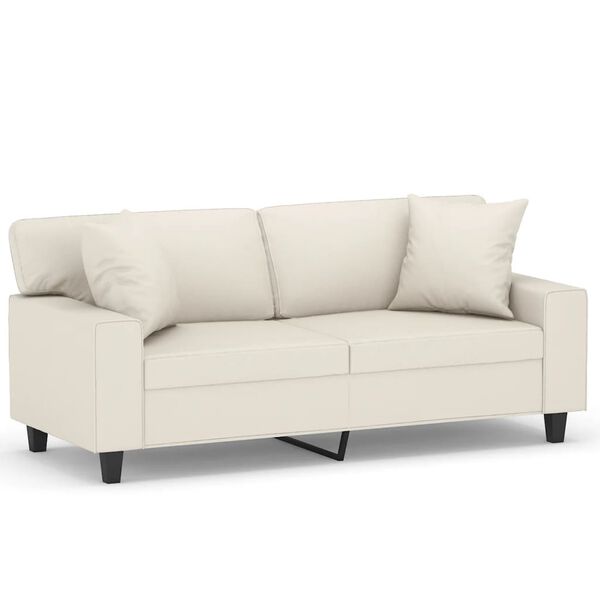 vidaXL Dvivietė sofa su pagalvėmis, kreminė, 140cm, dirbtinė oda