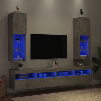 vidaXL TV spintelės su LED lemputėmis, 2vnt., betono, 30,5x30x102cm