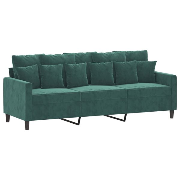 vidaXL Trivietė sofa, tamsiai žalios spalvos, 180cm, aksomas