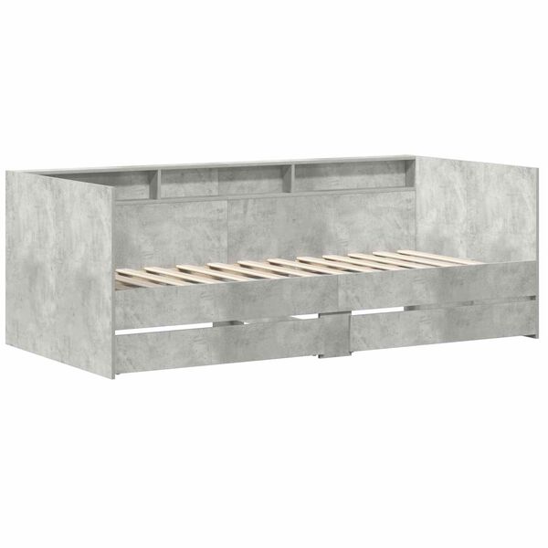 vidaXL Dienos lova su stalčių Pilka 90 x 200 cm Apdirbta mediena