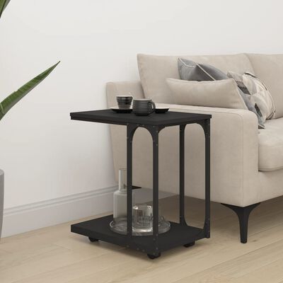 vidaXL Šoninis staliukas su ratukais, juodas, 50x35x55,5cm, mediena