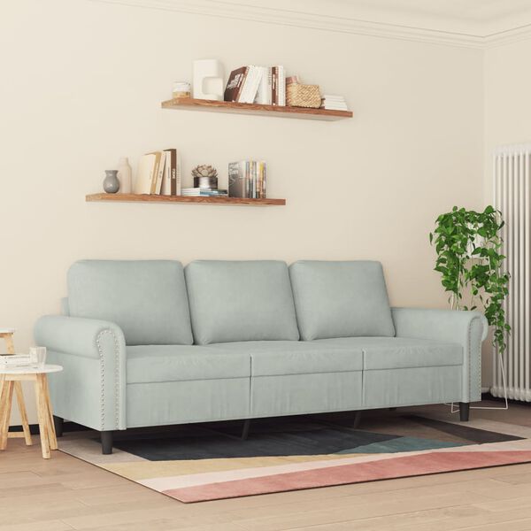 vidaXL Trivietė sofa, &scaron;viesiai pilkos spalvos, 180cm, aksomas