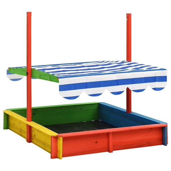 vidaXL Smėlio dėžė su reguliuojamu stogeliu, įvairių spalvų, eglė