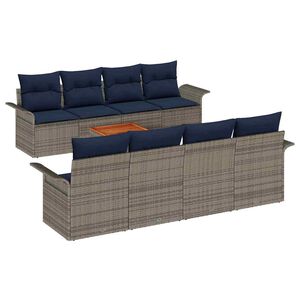 vidaXL Sodo Sofų Rinkinys 9 pcs Pilka ir tamsiai mėlyna poliratanas