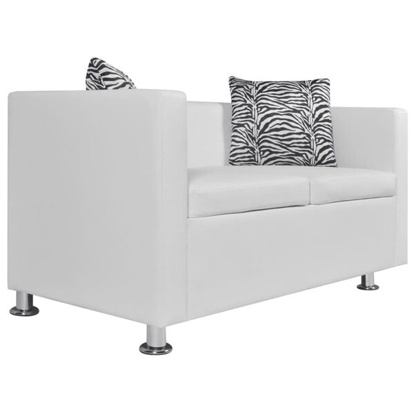 vidaXL Dvivietė sofa, dirbtinė oda, balta