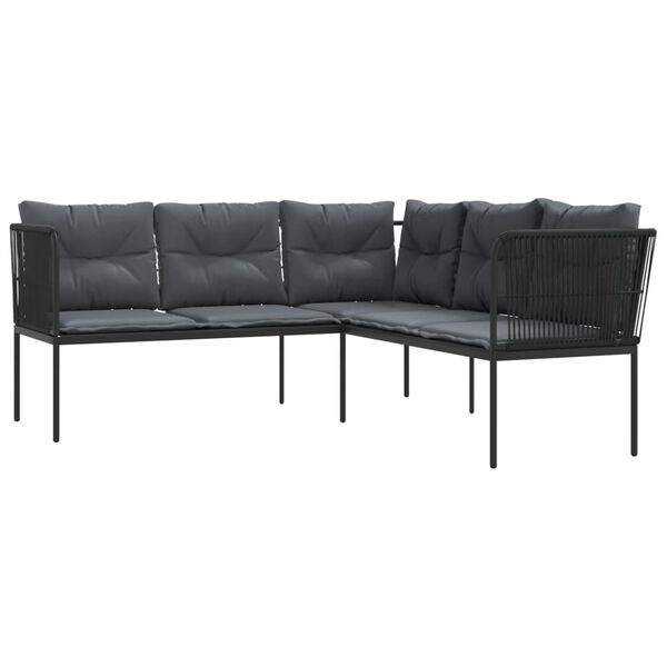 vidaXL Sodo sofa su pagalvėlėmis, juoda, plienas/tekstilenas