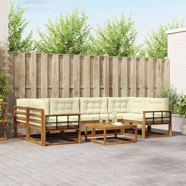 vidaXL Lauko sofos komplektas su pagalve 7 pcs Natūralus ir grietinėlė