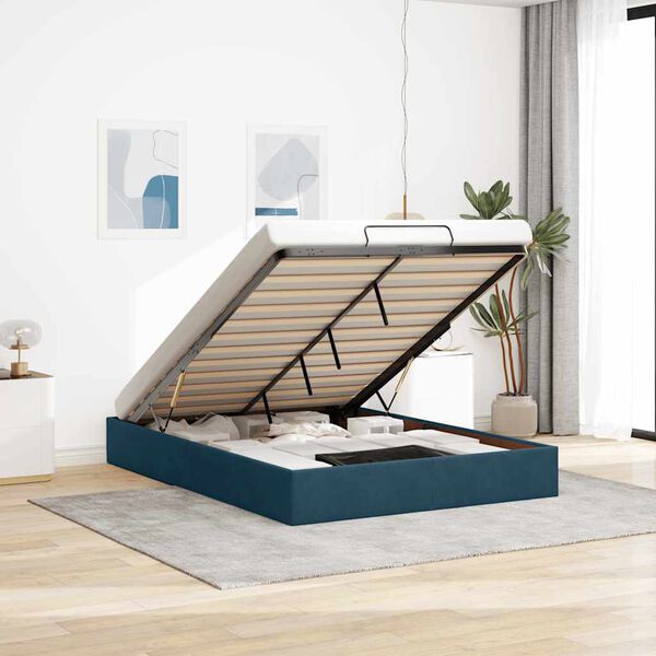 vidaXL Osmanų lovos rėmas be čiužinio Tamsiai mėlynas 140x190cm Velvet