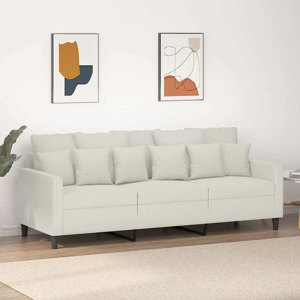 vidaXL Trivietė sofa, kreminės spalvos, 180cm, aksomas