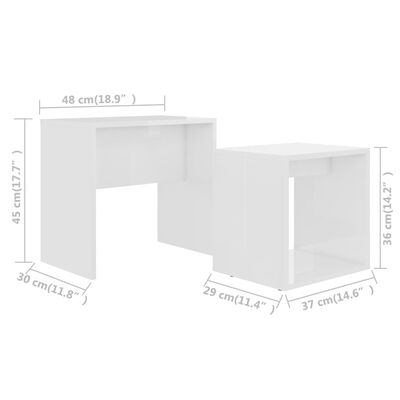 vidaXL Kavos staliukų komplektas, baltas, 48x30x45cm, MDP, blizgus