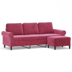 vidaXL Trivietė sofa su pakoja, raudonojo vyno spalvos, 180cm, aksomas