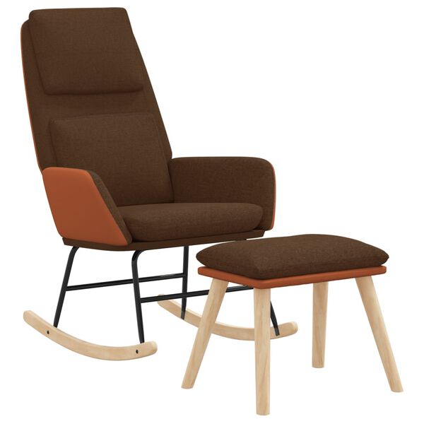 vidaXL Supama kėdė su taburete, rudos spalvos, audinys