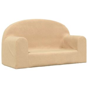 vidaXL Dvivietė vaiki&scaron;ka sofa, kreminės spalvos, mink&scaron;tas pliu&scaron;as