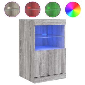 vidaXL &Scaron;oninė spintelė su LED lemputėmis, pilka ąžuolo, 41x37x67cm