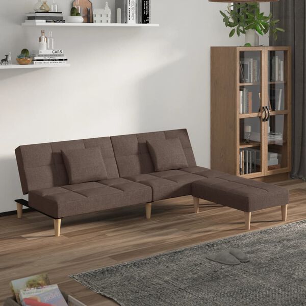 vidaXL Dvivietė sofa-lova su pagalvėmis ir pakoja, taupe, audinys