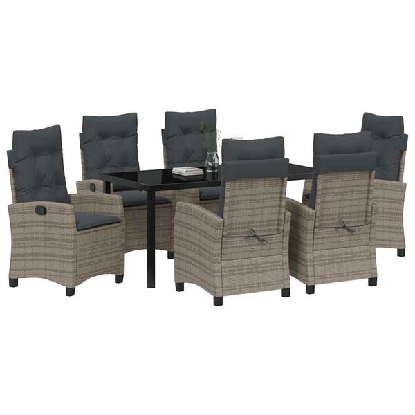 vidaXL Sodo valgomojo komplektas su pagalve 7 pcs Pilka poliratanas