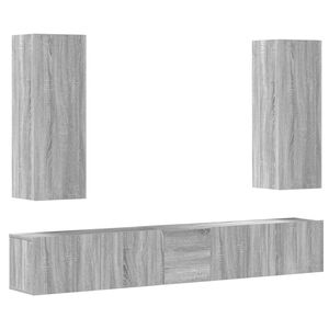 vidaXL TV spintelių komplektas, 5 dalių, pilkas ąžuolo, mediena