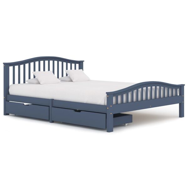 vidaXL Lovos rėmas su 2 stalčiais, pilkas, 160x200cm, pušies masyvas