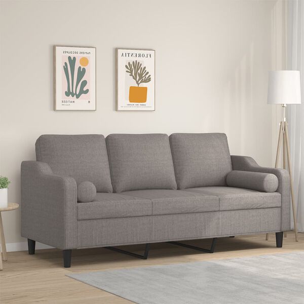 vidaXL Trivietė sofa su pagalvėlėmis, taupe spalvos, 180cm, audinys